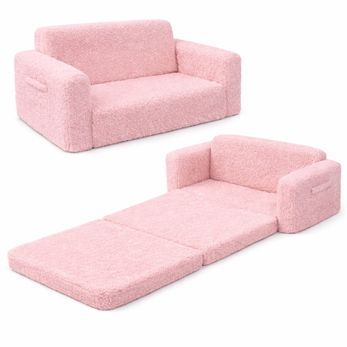 Klappsofa für Kinder - rosa Plüsch - Kindermöbel