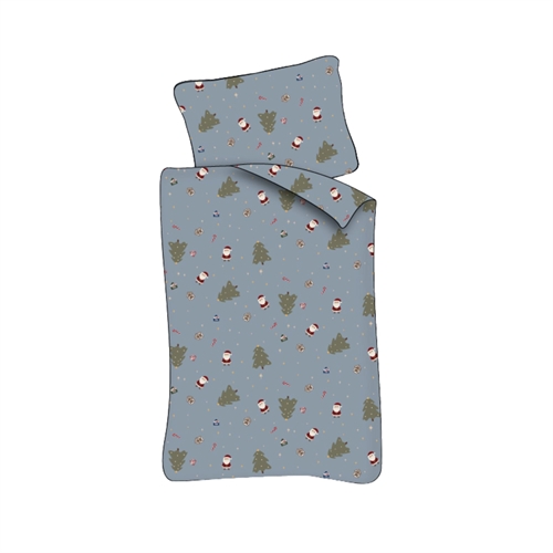 Junior Weihnachtsbettwäsche 100x140 cm - Blaues Weihnachtsbettwäsche-Set mit Weihnachtsmann und Weihnachtsbäumen - 100% weiche Baumwollbettwäsche