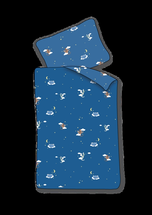 Baby Bettwäsche 70x100 cm - Blaues Bettwäscheset mit Drachen und Wolken - 100% weiche Baumwollbettwäsche