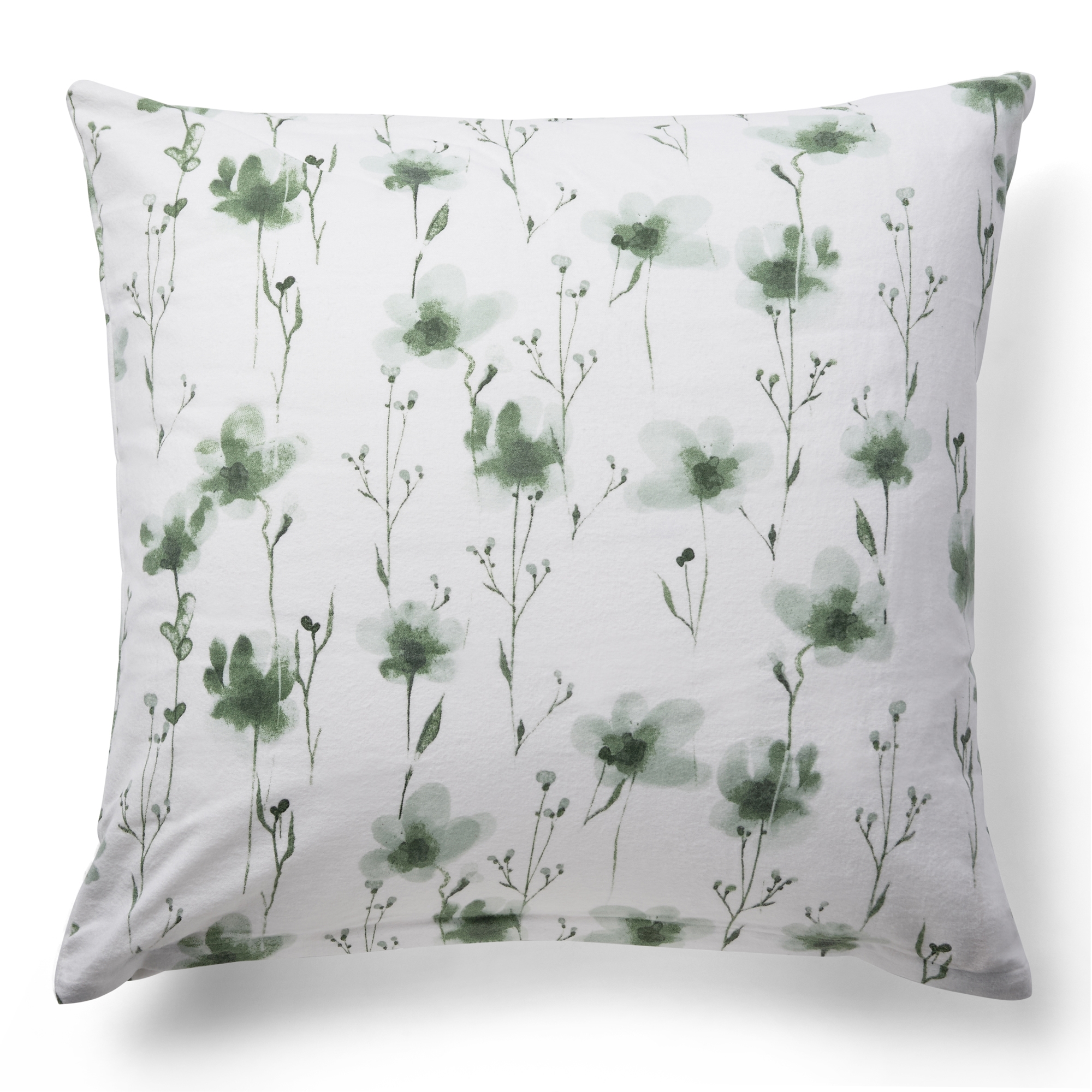 Kissenbezug 60x63 cm - Baumwoll-Flanell-Bettwäsche - Weiß mit grünen Blumen