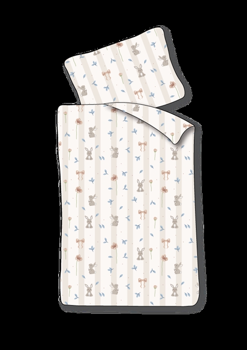 Baby Bettwäsche 70x100 cm - Weiß gestreiftes Set mit Kaninchen und Blumen - 100% weiche Baumwollbettwäsche