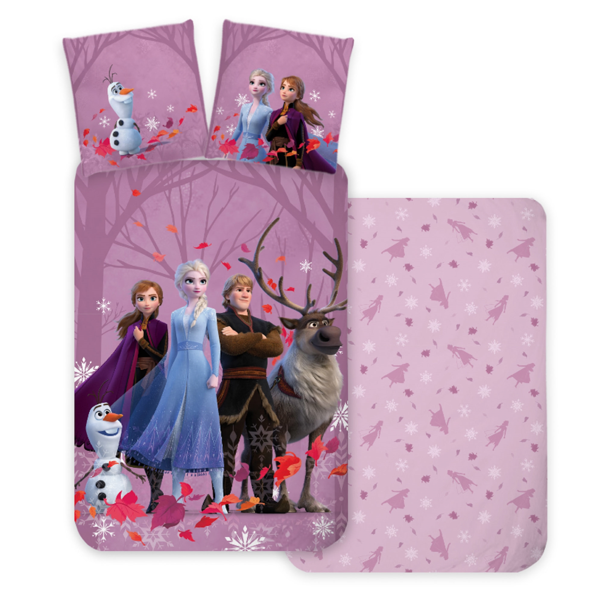 Frost-Bettwäsche - Hellrosa, wendbares Bettwäsche-Set - Anna, Elsa, Kristoffer, Sven & Olaf - 100% weiche Baumwolle