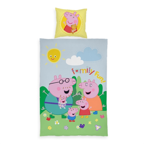 Junior-Bettwäsche 100x140 cm - Wendbares Bettwäsche-Set mit Peppa Wutz, Gustav Wutz und Evie Wutz - 100% Baumwoll-Bettwäsche