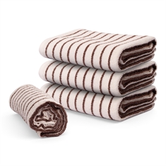 Gestreiftes Handtuch - 100% Baumwolle - Sand/dunkelbraun