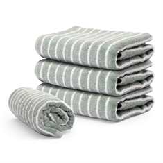 Gestreiftes Handtuch - 100% Baumwolle - Grün/Off-White