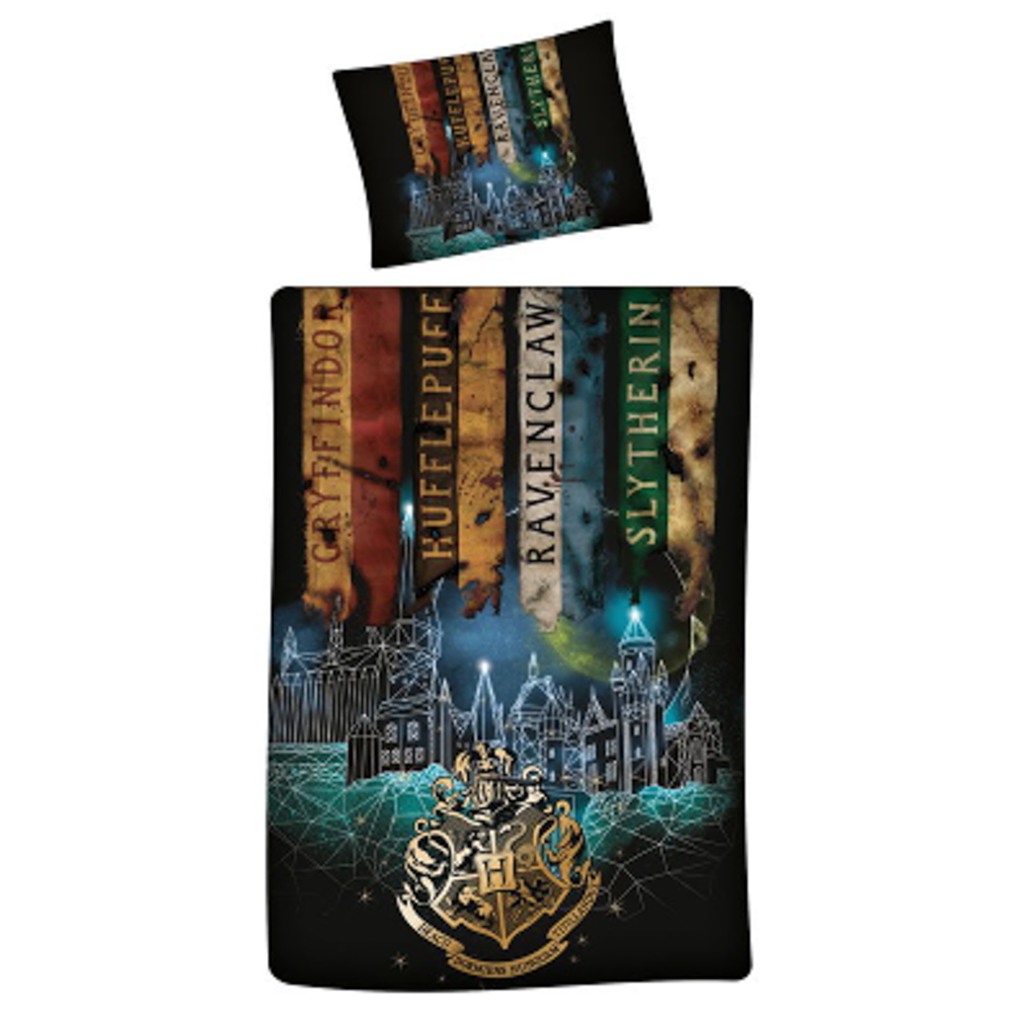 Harry Potter Bettwäsche - 100% Baumwolle - Kinderbettwäsche 140x200 cm - Hogwarts vier Häuser