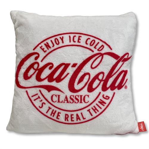 Coca-Cola Dekokissen - 43x43 cm - weiches weißes Fleece-Kissen
