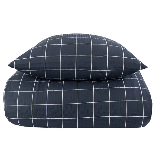 Kingsize-Bettwäsche 240x220 cm - Blue Check - Seersucker Bettwäsche - Borg Living Doppelbettbezug