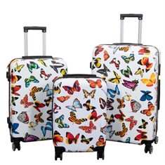 Koffer - Koffer mit Motiv - Weiß mit Schmetterlingen - Hardcase Leichtkoffer