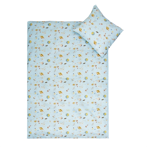 Junior-Bettwäsche 100x140 cm - Blaues Bettwäsche-Set mit Weltraummotiven - 100% weiche Baumwollbettwäsche