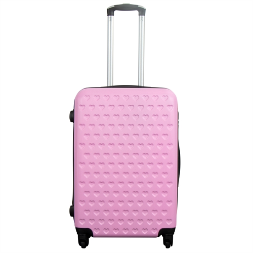 Mittelgroßer Koffer - Rosa mit Herzen - Exklusiver Reisekoffer mit 4 Rollen