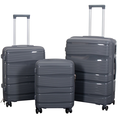 Koffer-Set - 3-tlg. - Leichte Koffer - Polypropylen - Waves - Graues Koffer-Set