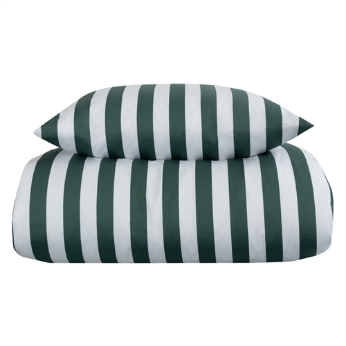 Gestreifte Bettwäsche - 140x220 cm - weicher Baumwollsatin - Nordic Stripe - grünes und weißes Bettwäsche-Set
