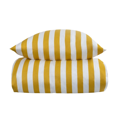 Gestreifte Bettwäsche für Decke in King-Size-Größe - 240x220 cm - weicher Baumwollsatin - Nordic Stripe - Gelb-weißes Bettwäscheset