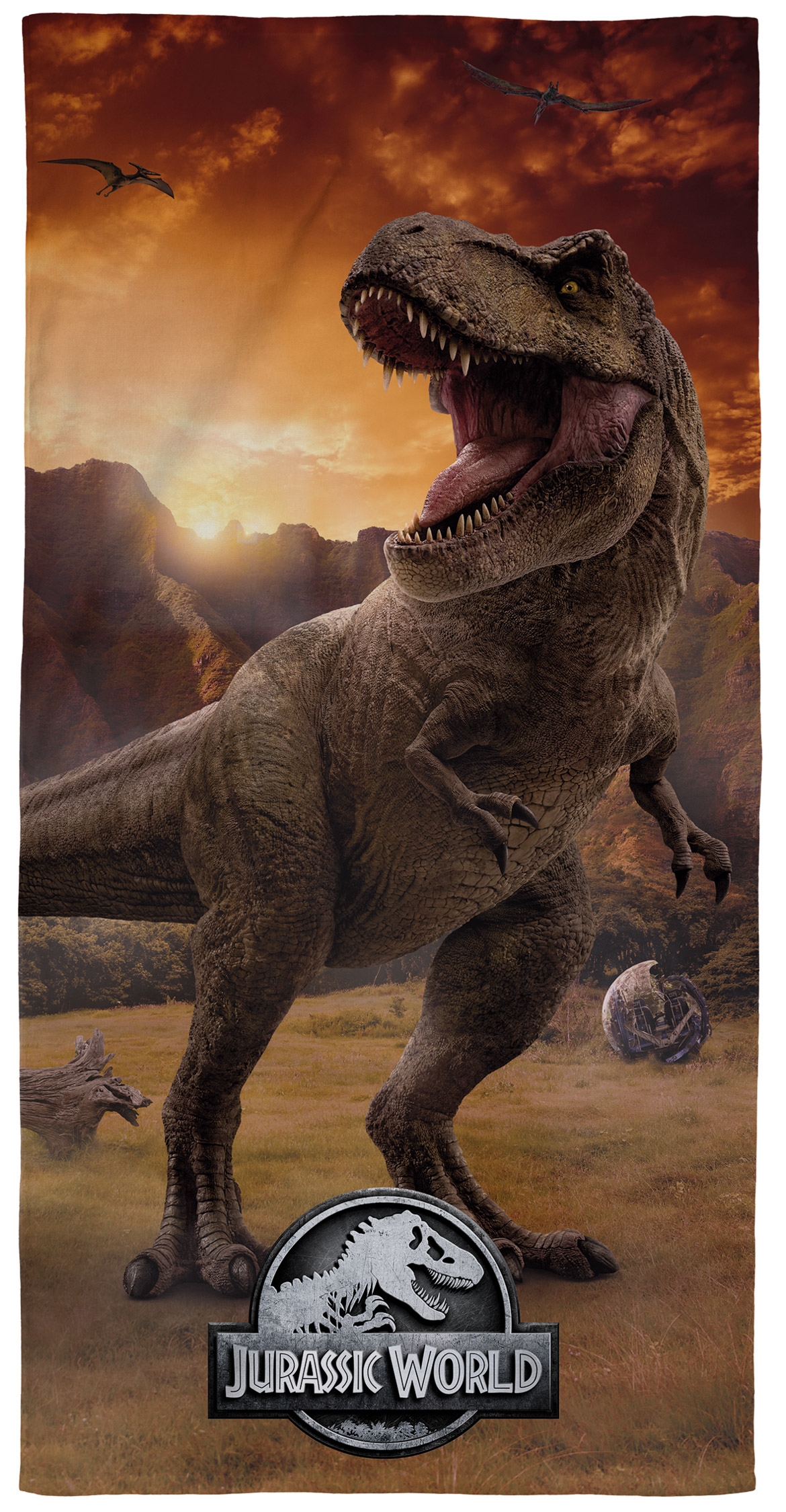 Dinosaurier Handtuch - 70x140 cm - 100% Baumwolle - Weiches Badetuch mit einem T-Rex aus Jurassic World
