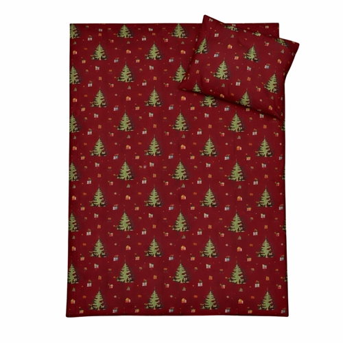 Weihnachts-Bettwäsche - 100% Baumwolle - Junior-Bettwäsche 100x140 cm - Rot mit Weihnachtsmäusen