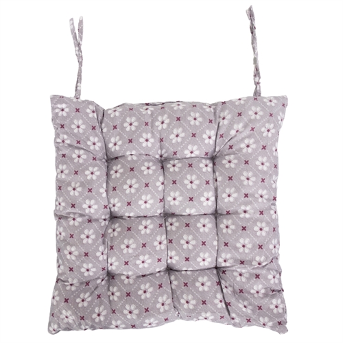 Stuhlkissen - 35x35x6 cm - Graues Gartenkissen mit Blumen
