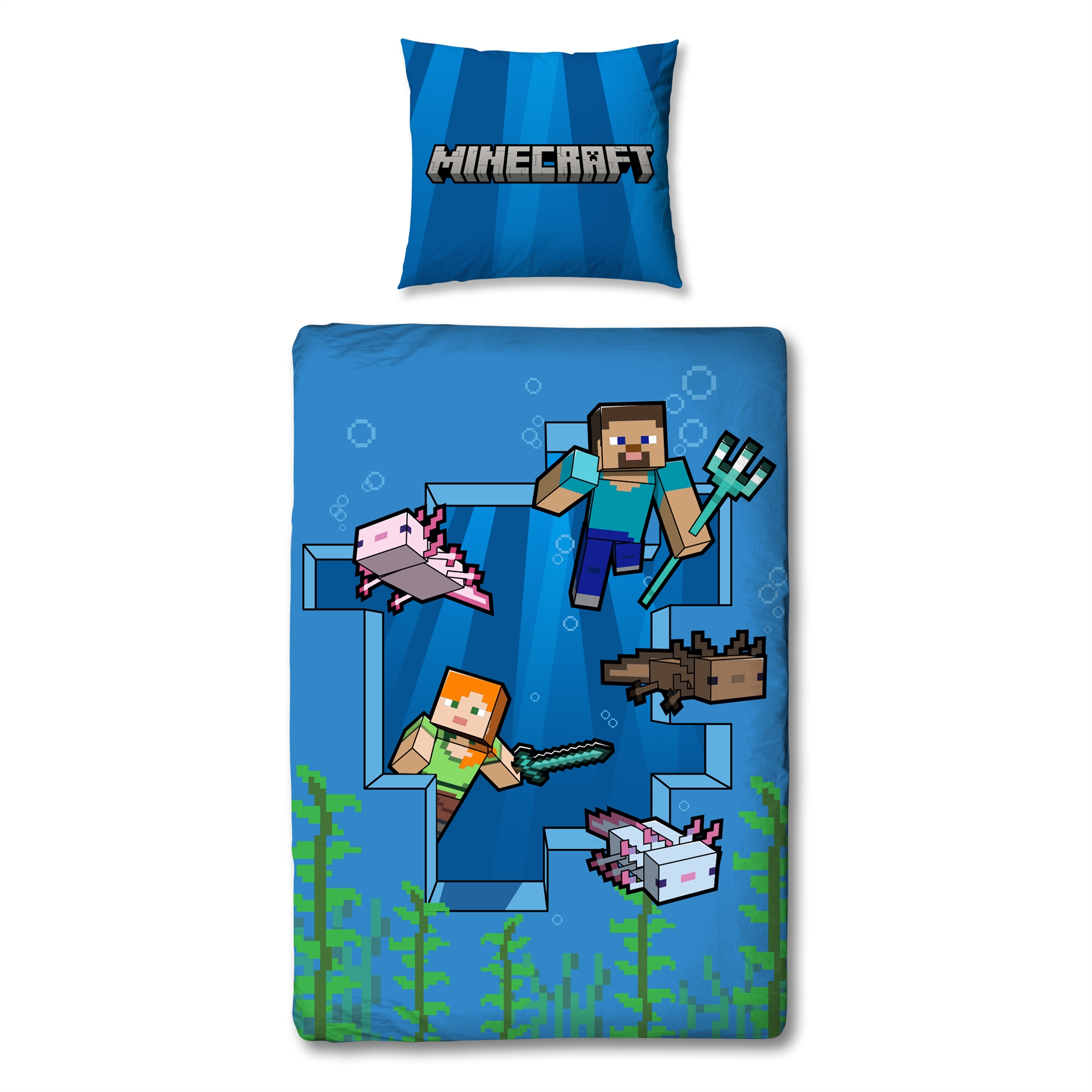 Minecraft Bettwäsche - 150x210 cm - Alex und Steve - Bettwäsche-Set im 2-in-1-Design - 100 % Baumwolle
