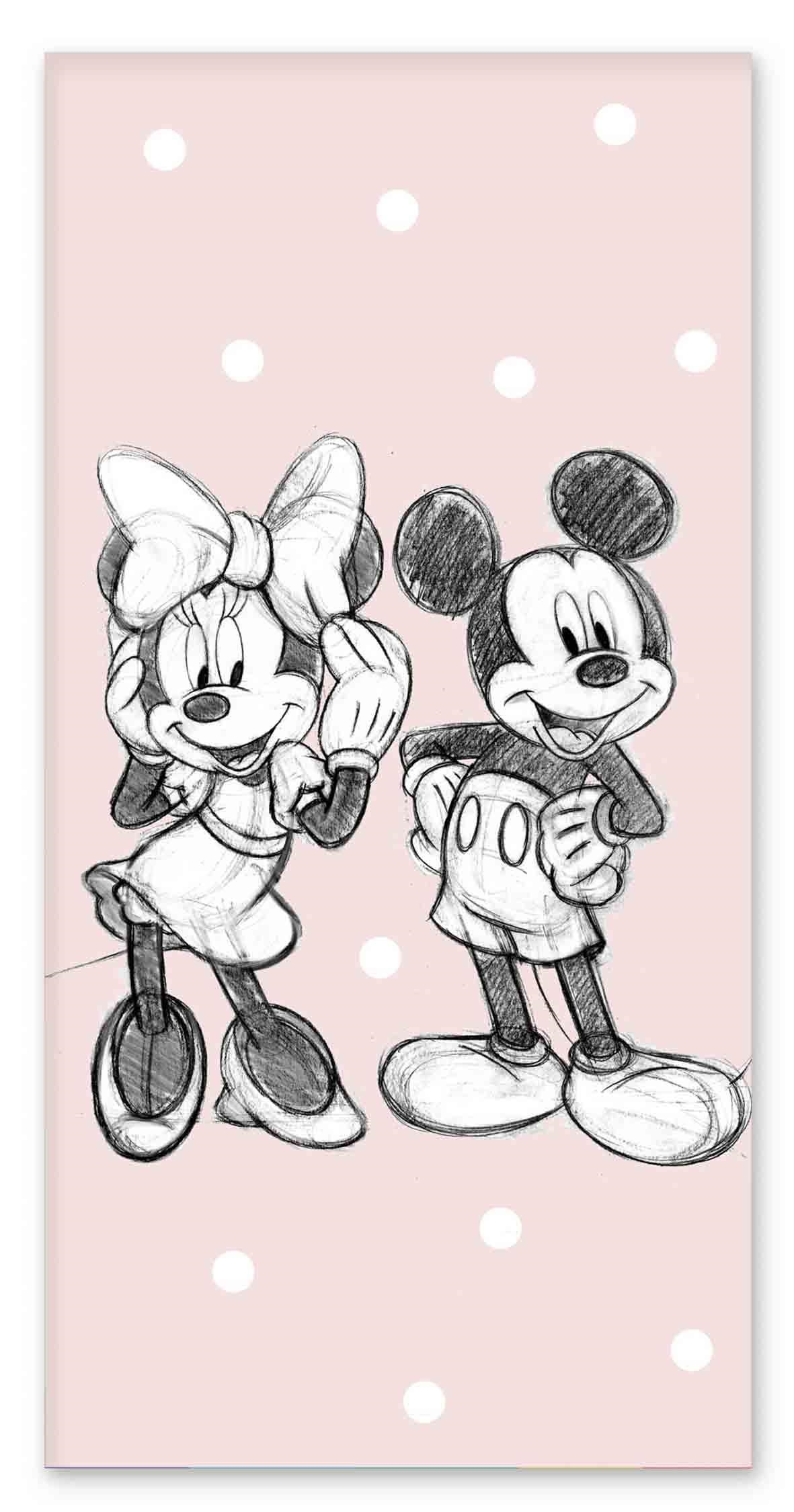 Gepunktetes Mickey und Minnie Mouse Handtuch - 70x140 cm - 100% Baumwolle - Weiches Badetuch mit den süßen Mäusen