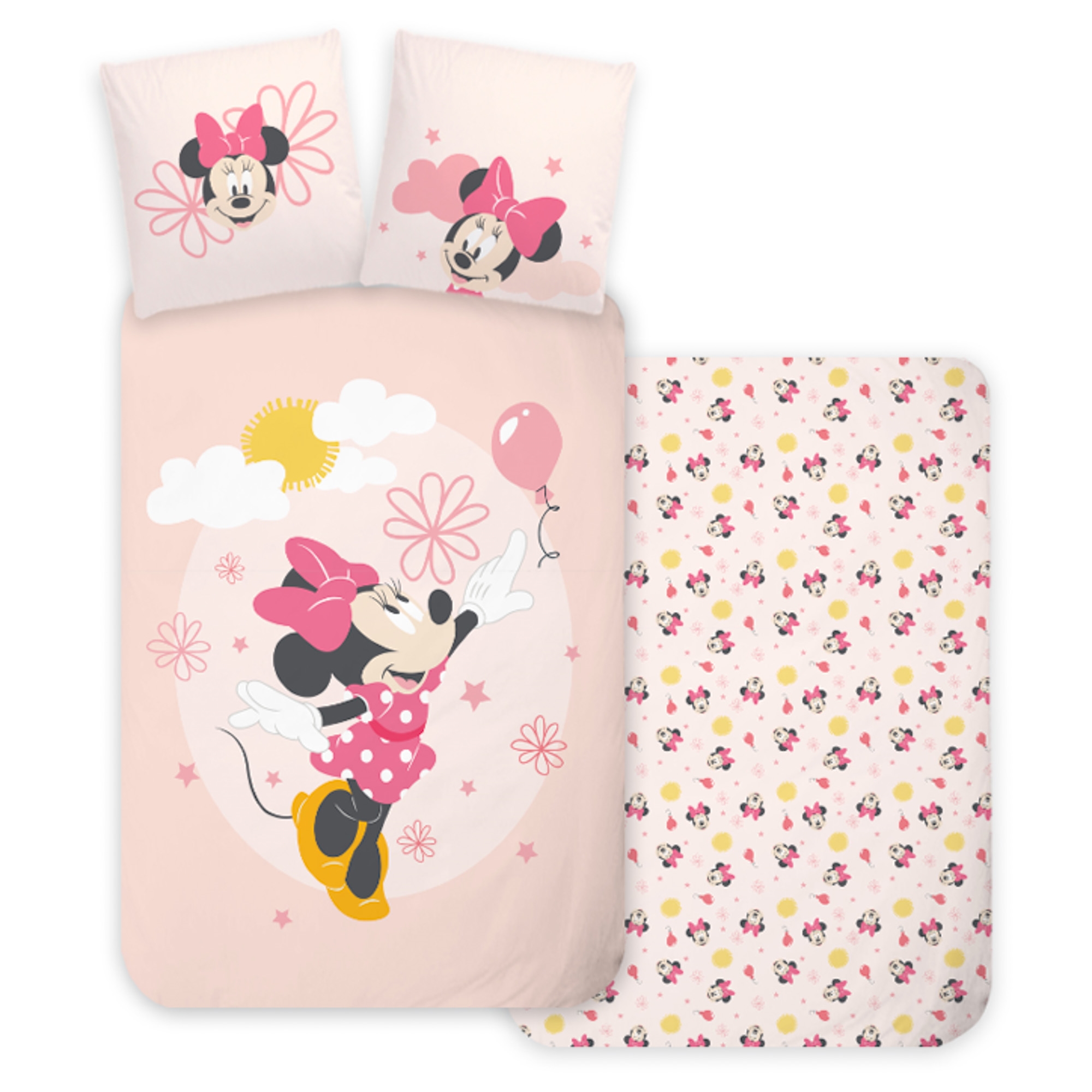 Minnie Maus Bettwäsche - Wendbares Bettwäscheset mit Minnie mit Ballon - 100% Baumwoll-Bettwäsche