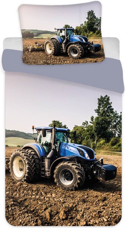 Traktor-Bettwäsche - 100% Baumwolle - Junior-Bettwäsche 100x140 cm - Blaue Rückseite