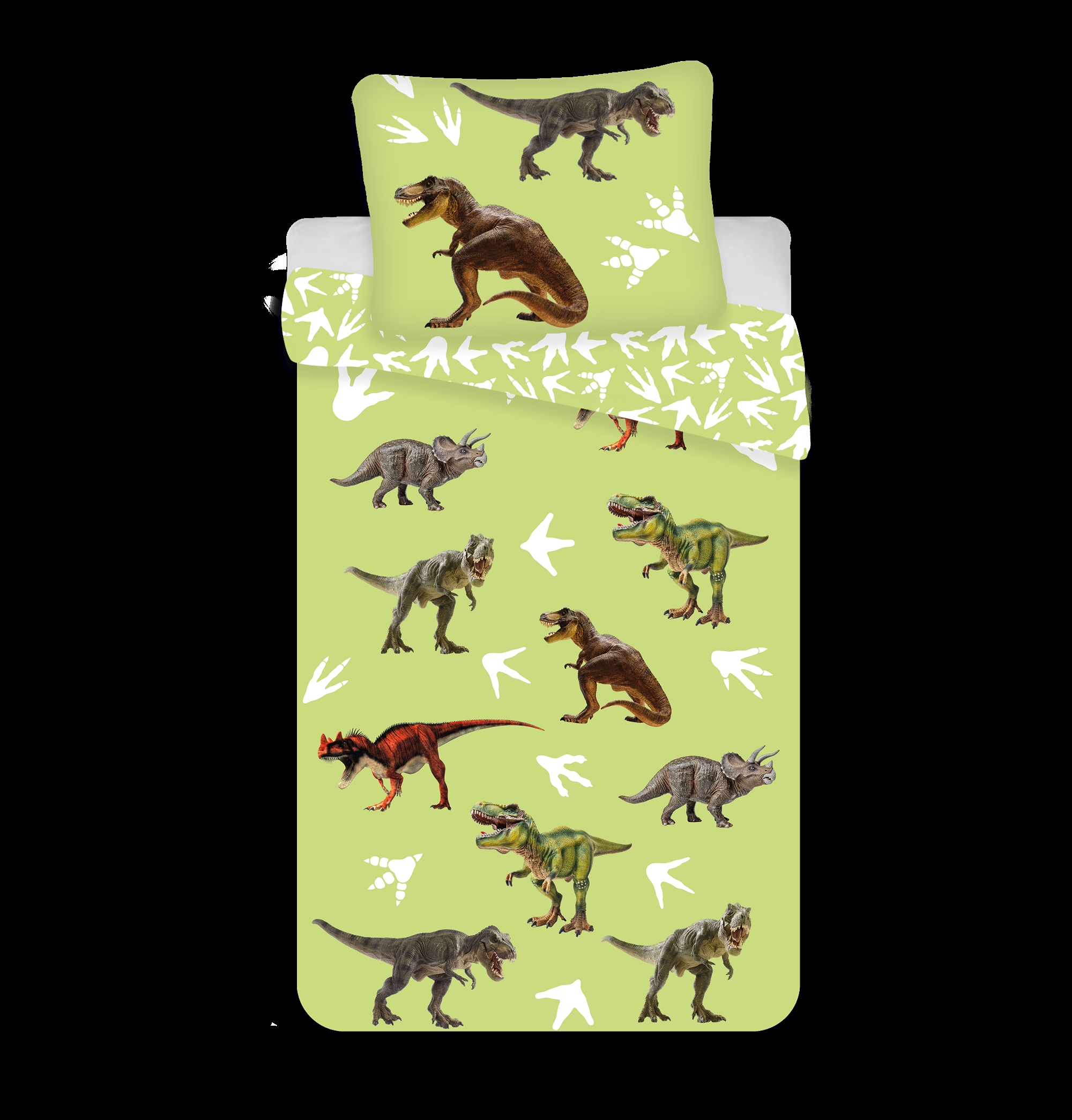Dinosaurier-Bettwäsche - 100% Baumwolle - Junior-Bettwäsche 100x140 cm - Hellgrün