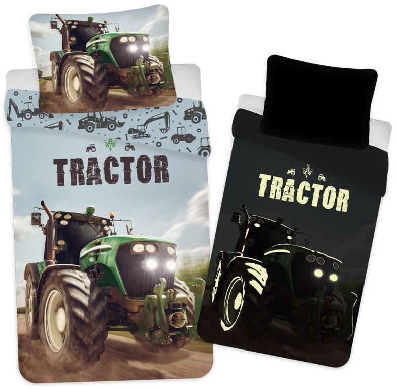 Traktor-Bettwäsche - Schöner grüner Traktor - Leuchtet im Dunkeln Kinder-Bettwäsche - 100% Baumwolle
