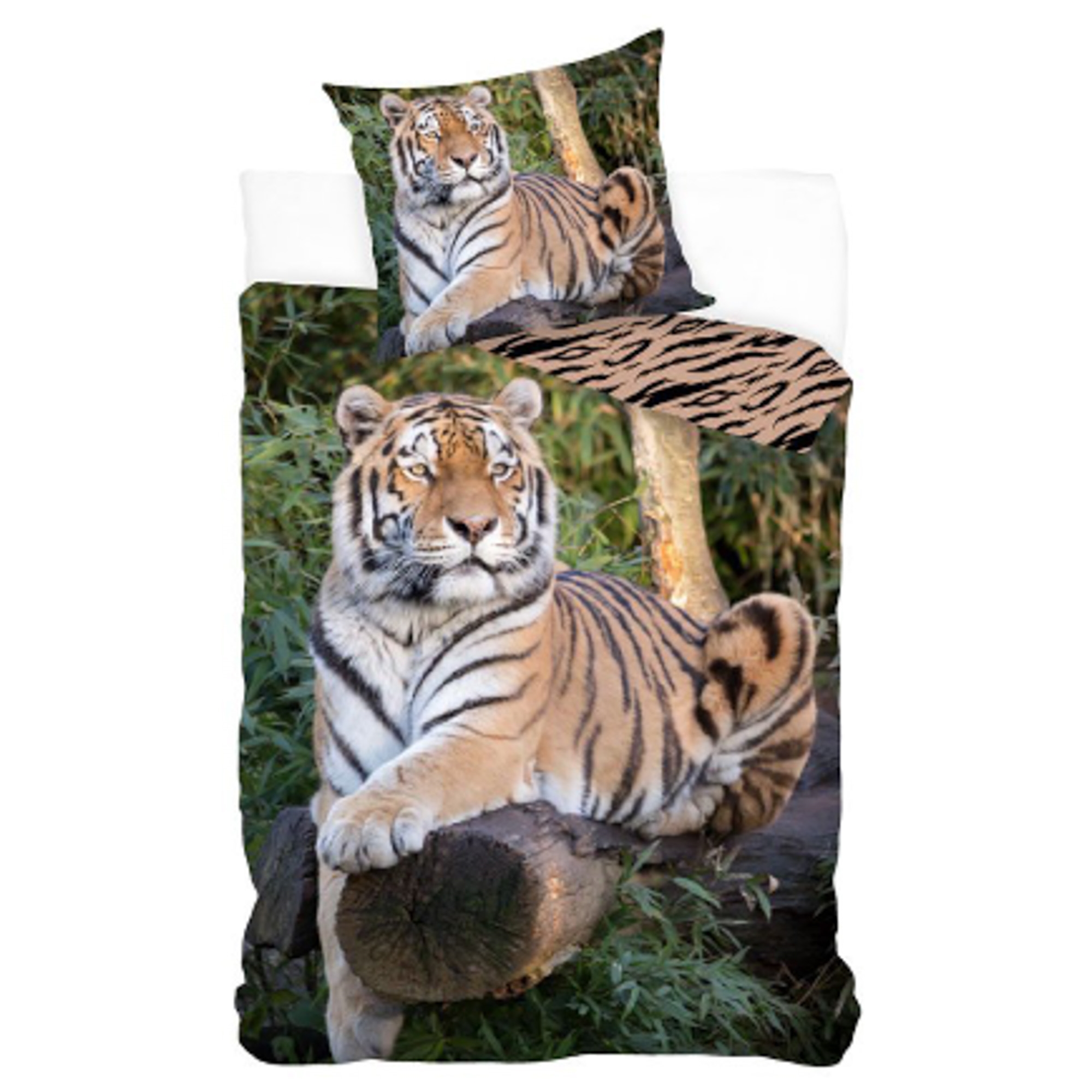 Tiger-Bettwäsche - 100% Baumwolle - Kinderbettwäsche 140x200 cm - Liegender Tiger