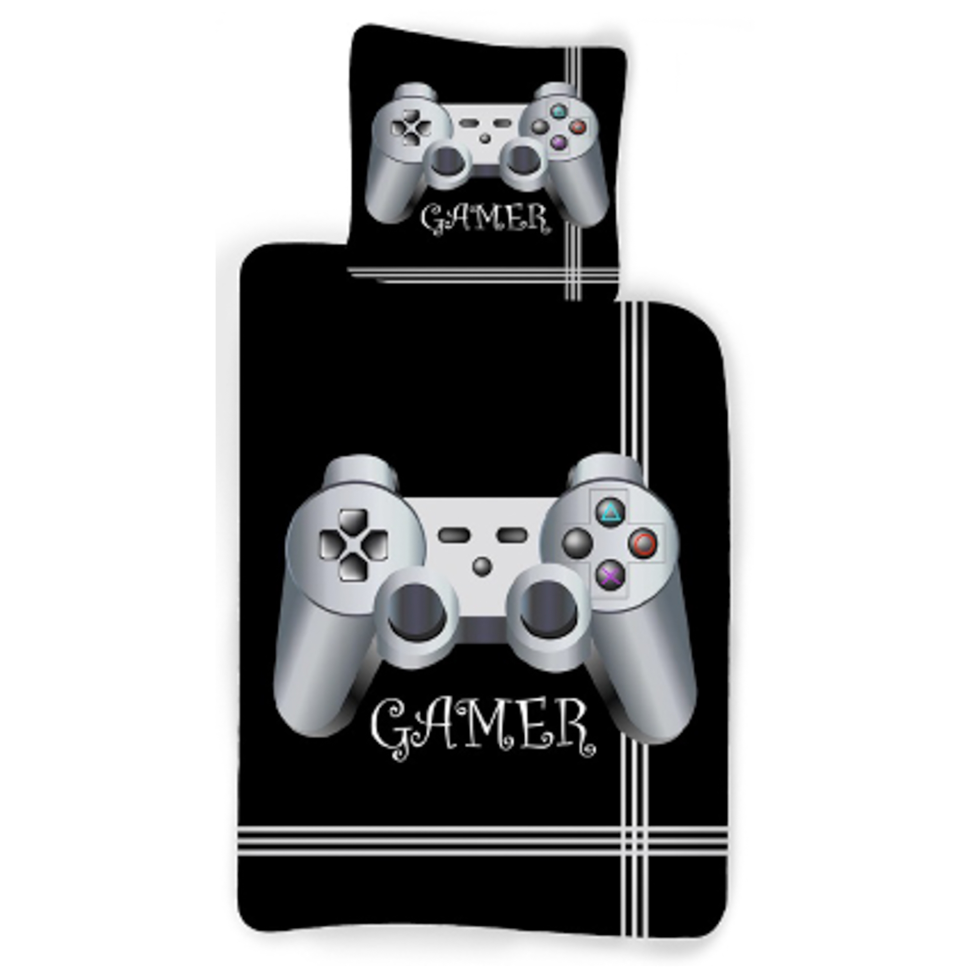 Gamer-Bettwäsche - 100% Baumwolle - Kinderbettwäsche 140x200 cm - Schwarze Bettwäsche mit Controller