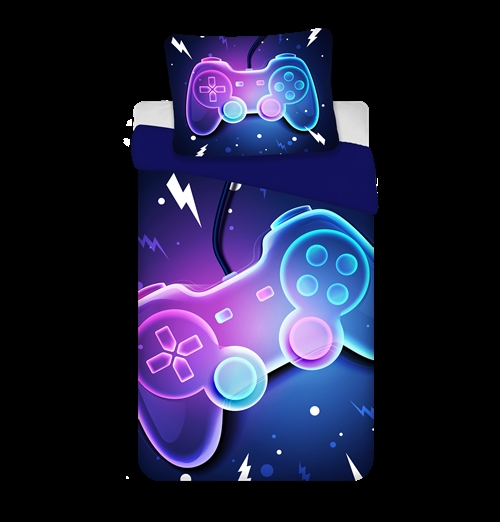 Gamer-Bettwäsche 140x200 cm - Blau wendbares Bettwäsche-Set mit Controller - 100% weiche Baumwollbettwäsche