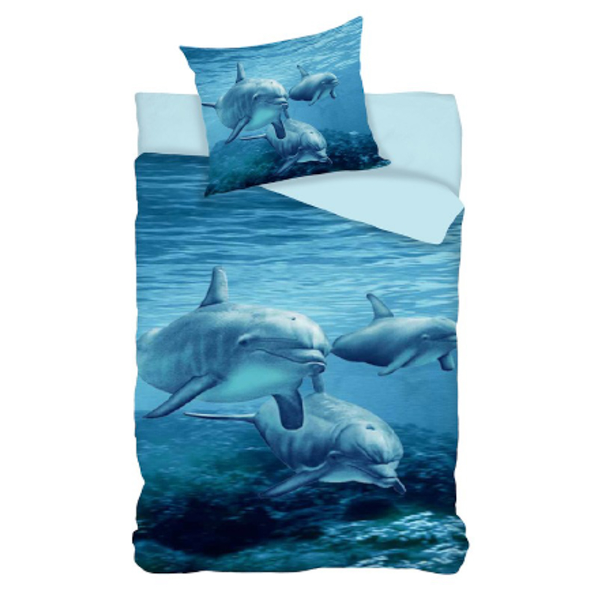 Bettwäsche 150x210 cm - Schwimmende Delfine - Wendebettbezug - 100 % Baumwolle