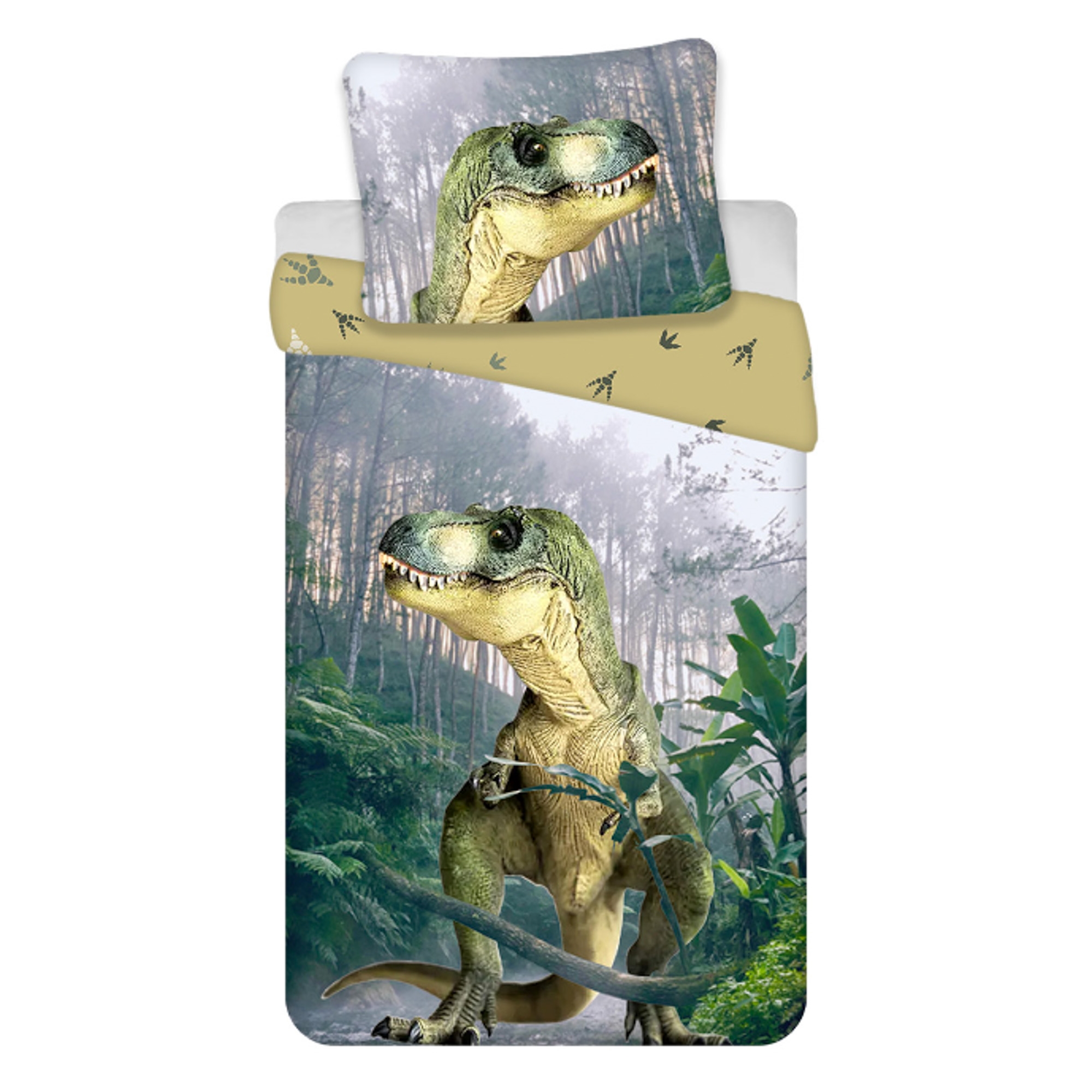 Dinosaurier-Bettwäsche - 100% Baumwolle - Kinderbettwäsche 140x200 cm - Grün