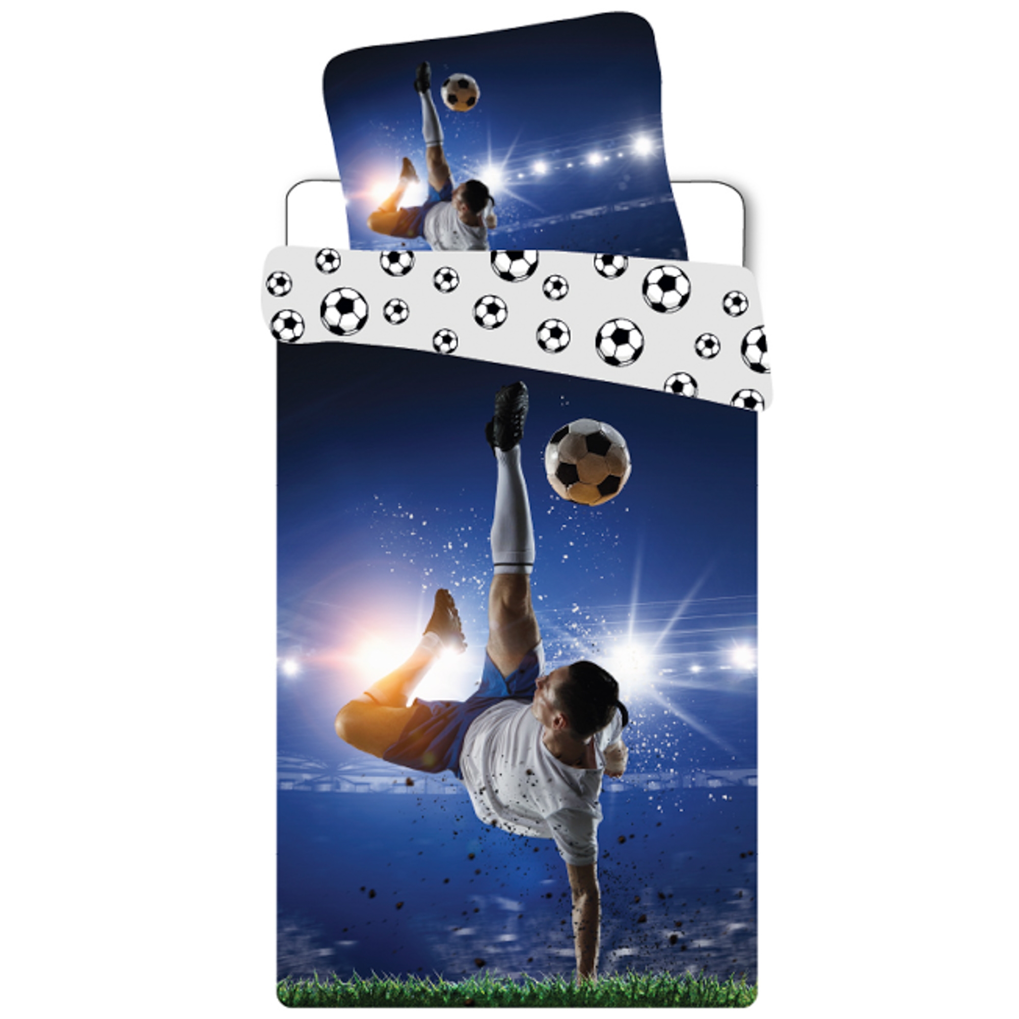 Fußball-Bettwäsche - 100% Baumwolle - Junior-Bettwäsche 100x140 cm - Rückseite mit Fußbällen
