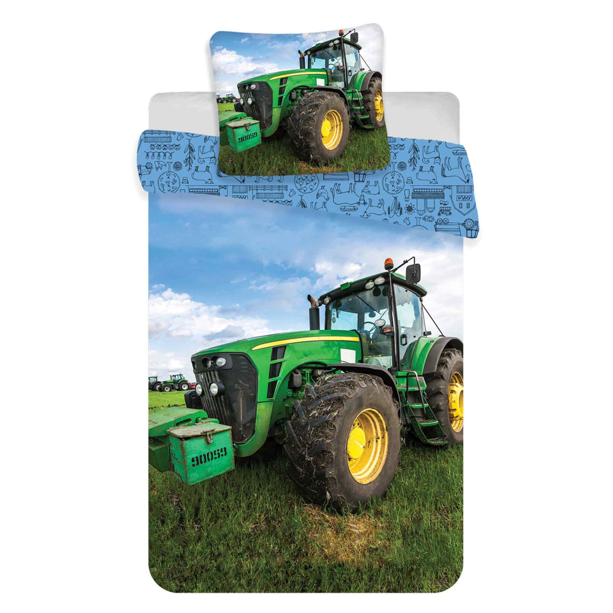 Traktor-Bettwäsche - 100% Baumwolle - Junior-Bettwäsche 100x140 cm - grüner Traktor