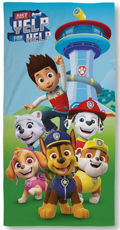 Paw Patrol Handtuch - 70x140 cm - 100% Baumwolle - Weiches Badehandtuch mit Paw Patrol Aussichtsturm und Team