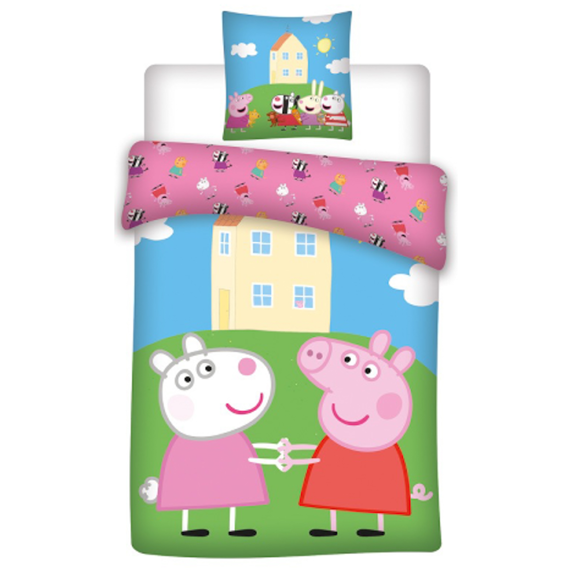 Peppa Wutz Bettwäsche - 150x210 cm - Peppa Wutz und Schorsch - Bettwäsche-Set mit 2-in-1-Design - 100 % Baumwolle