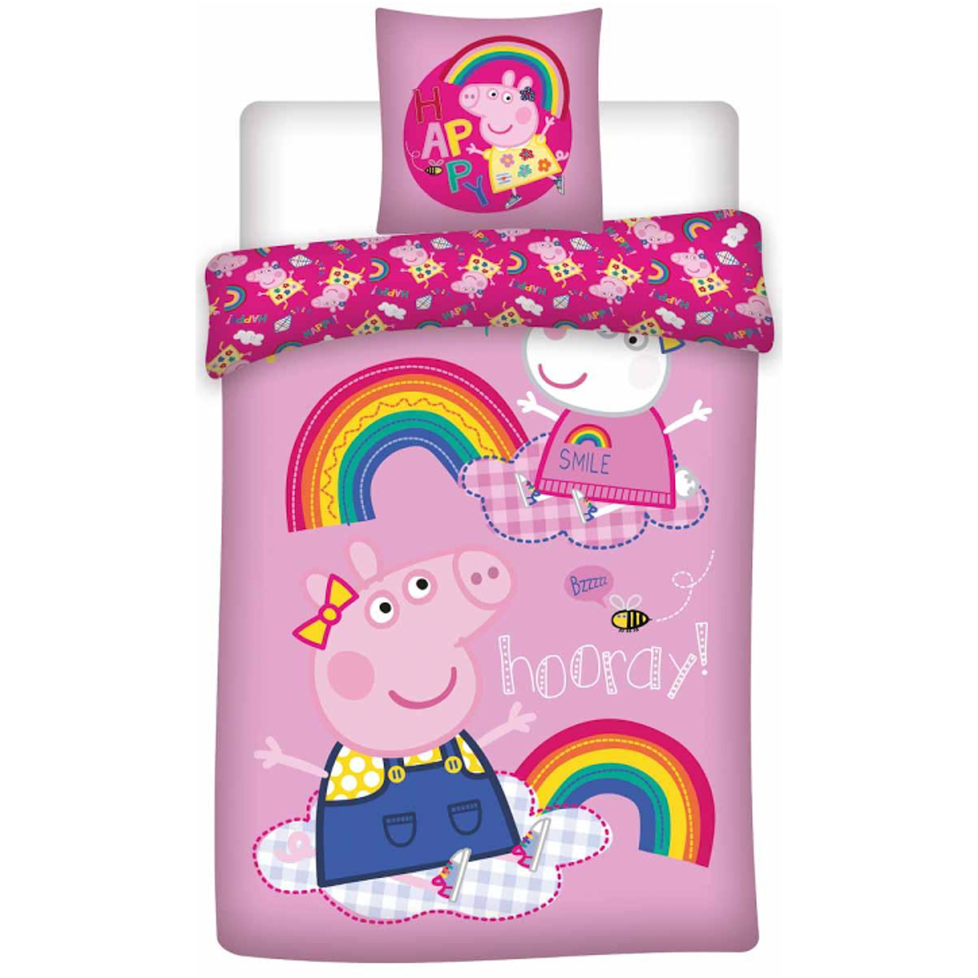 Peppa Wutz Bettwäsche - 100% Baumwolle - Kinderbettwäsche 140x200 cm - Peppa Wutz und Frida Schaf