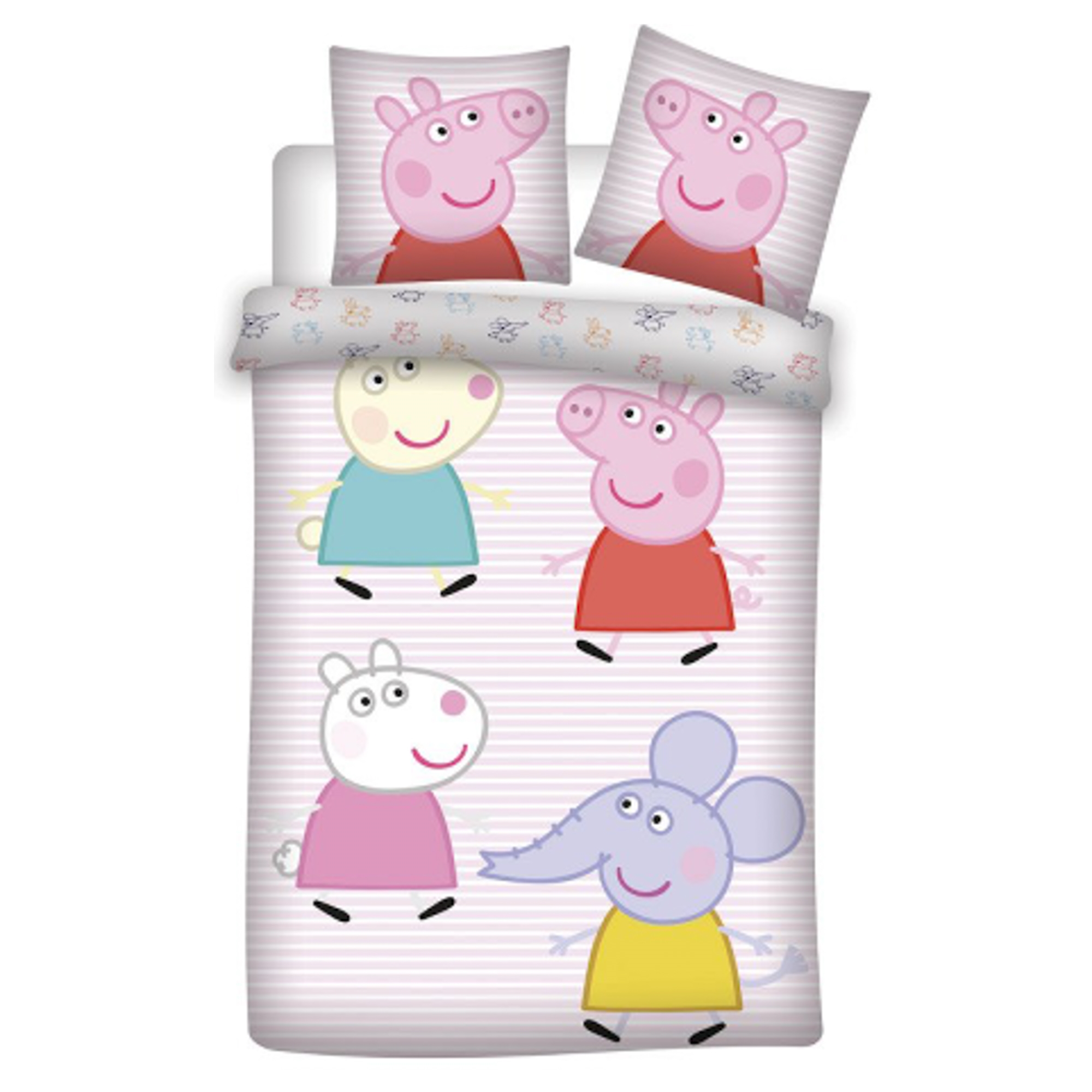 Peppa Wutz Bettwäsche - 100% Baumwolle - Junior-Bettwäsche 100x140 cm - Peppa Wutz, Karina Kanin, Emily Elefant und Frida Får