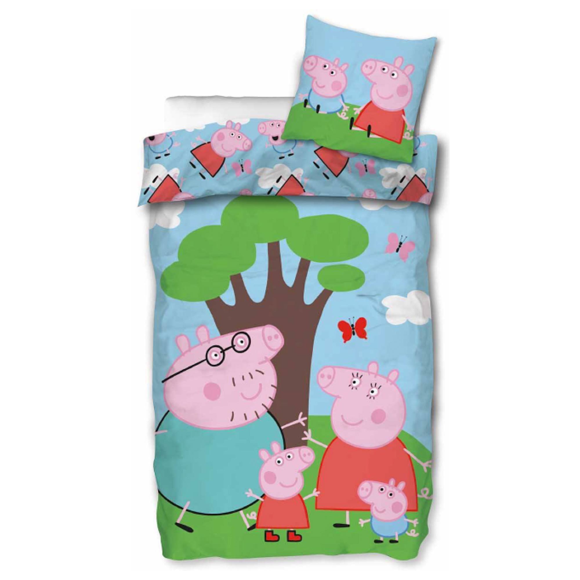 Peppa Wutz Bettwäsche - 100% Baumwolle - Junior-Bettwäsche 100x140 cm - Wutz-Familie unter dem Baum