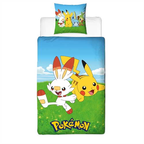 Pokemon-Bettwäsche - 140 x 200 cm - Pikachu und Scorbunny - 2-in-1 Bettwäsche-Set - Deckenbezug aus 100 % Baumwolle