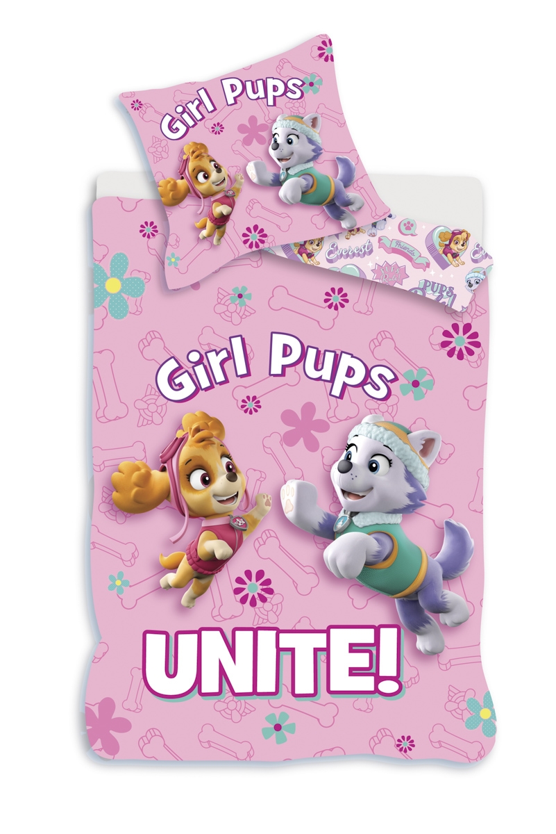 Paw Patrol Bettwäsche - 100% Baumwolle - Junior-Bettwäsche 100x140 cm - Rosa - Girl Pups Unite