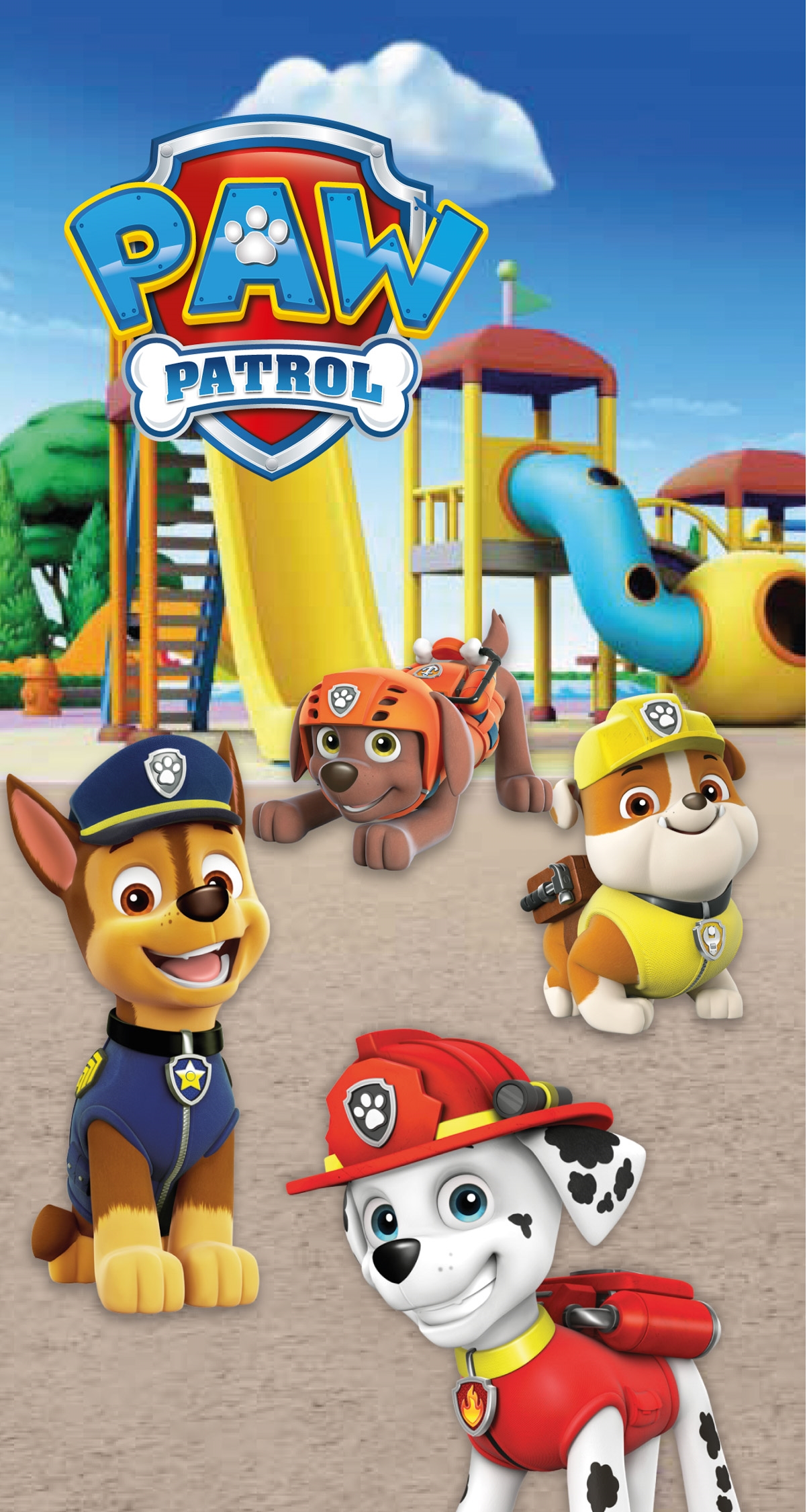 Paw Patrol Handtuch - 70x140 cm - 100% Baumwolle - Bereit zum Spielen - Weiches Badehandtuch mit den beliebten Welpen
