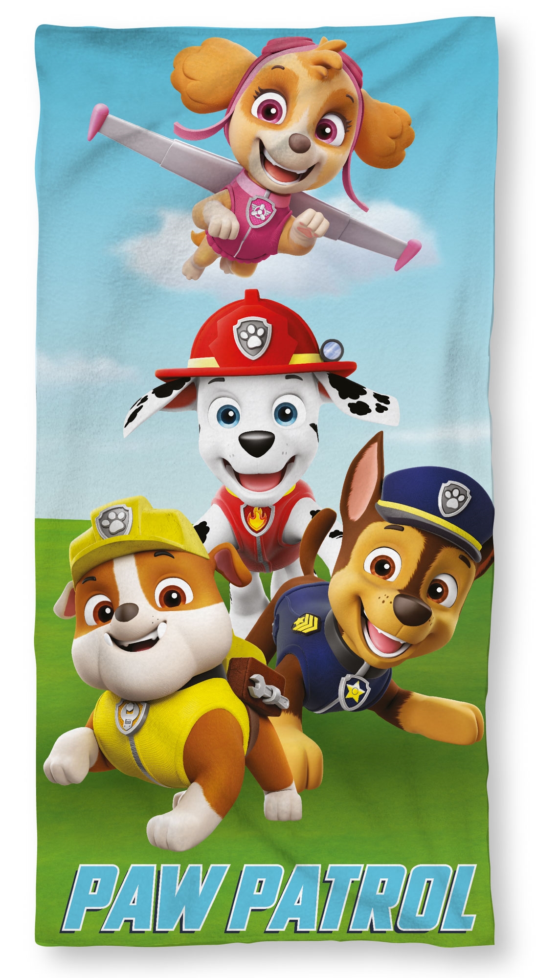 Paw Patrol Handtuch - 70x140 cm - 100% Baumwolle - Weiches Badetuch mit Rubble, Skye, Chase und Marshall