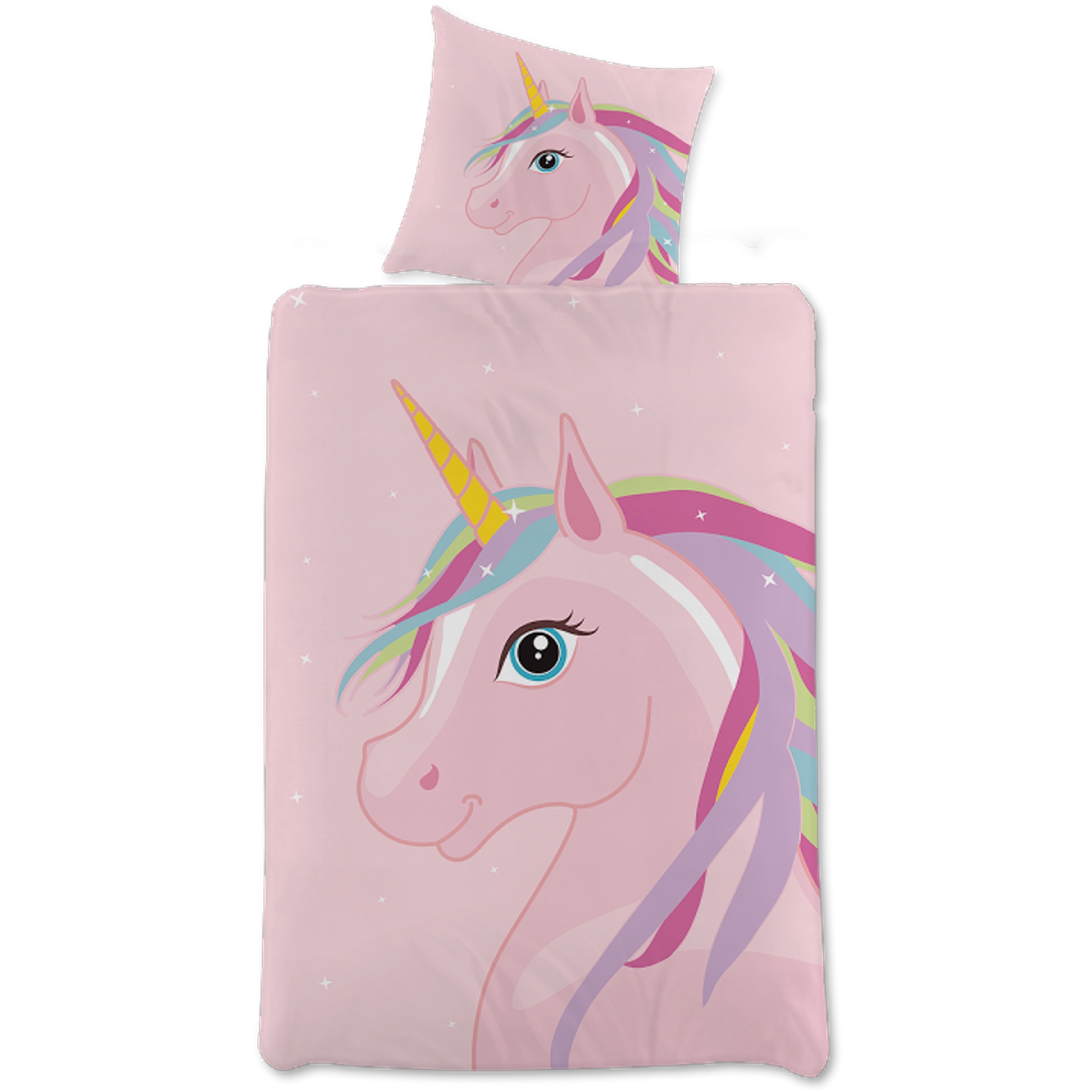 Kinder-Bettwäsche - Rosa wendbares Set mit Einhorn - 100% weiche Baumwolle