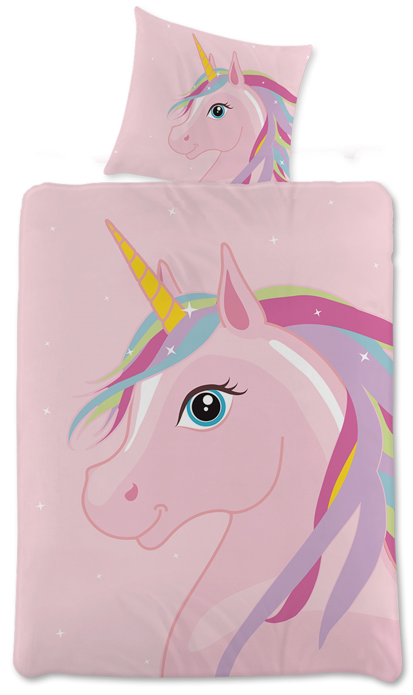 Einhorn-Bettwäsche - 100% Baumwolle - Junior-Bettwäsche 100x140 cm - Rosa mit Sternen