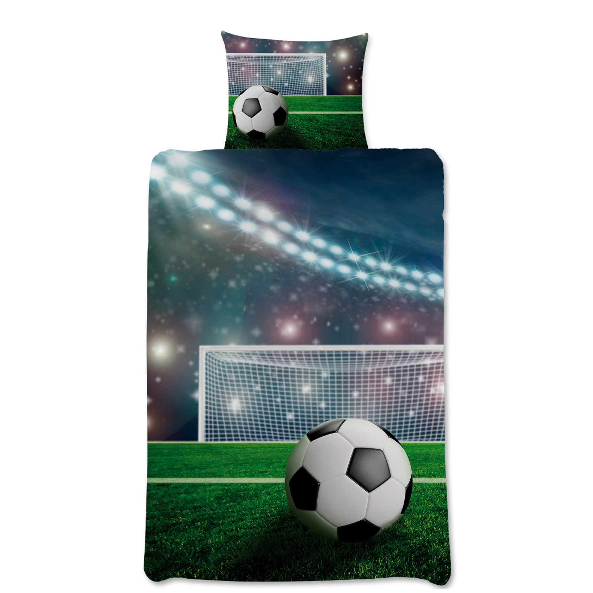 Fußball-Bettwäsche - 100% Baumwolle - Kinderbettwäsche 140x200 cm - Stadion und Fußball