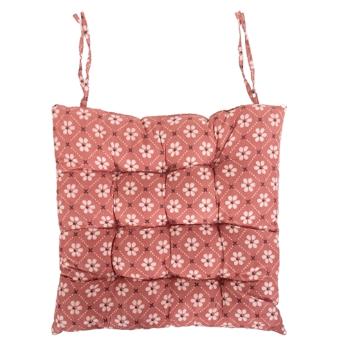 Stuhlkissen - 35x35x6 cm - Rotes Gartenkissen mit Blumen