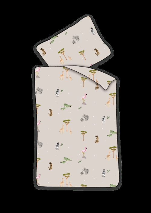 Junior Bettwäsche 100x140 cm - Beige Bettwäsche-Set mit Safaritieren - 100% weiche Baumwollbettwäsche