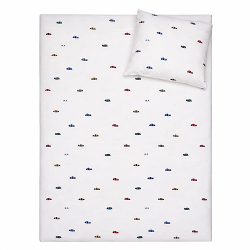 Rennwagen-Babybettwäsche - 100% Baumwolle - Babybettwäsche 70x100 cm - Weiß mit Rennwagen