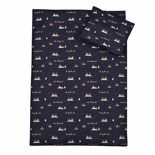 Weihnachtsbettwäsche - 100% Baumwolle - Junior-Bettwäsche 100x140 cm - Dunkelblau mit Weihnachtsmann und Rentieren